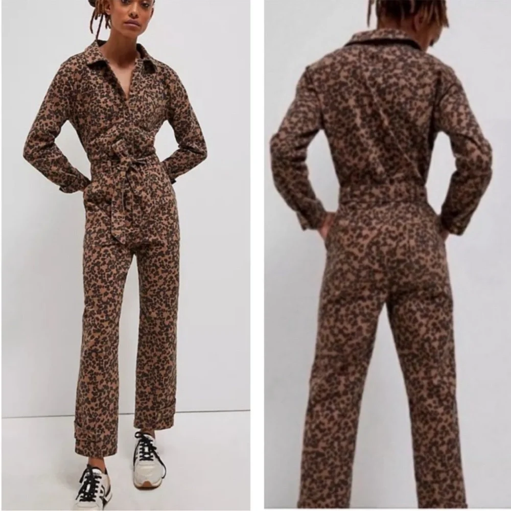 Anthropologie Leopard Utility Jumpsuit Size Small